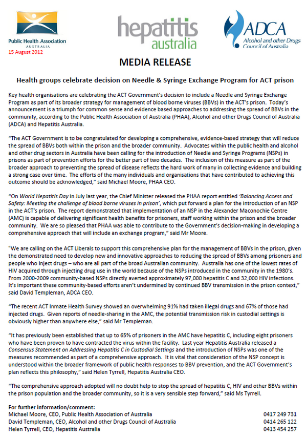 Health groups celebrate decision on Needle & Syringe Exchange Program