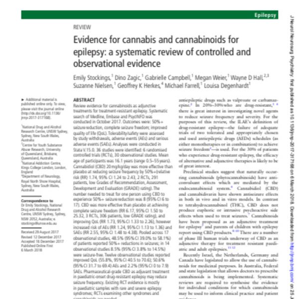 Evidence for cannabis and cannabinoids for epilepsy: a systematic ...