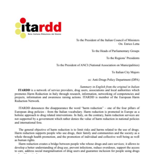 Re-inventing harm reduction in Italy: A letter to the President ...