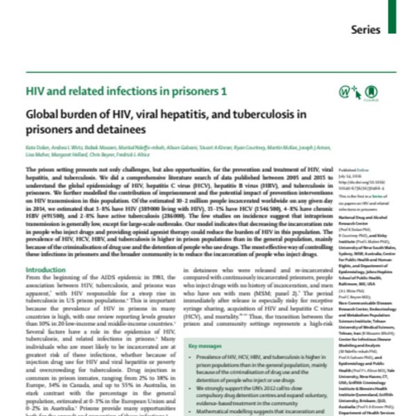 Global burden of HIV, viral hepatitis, and tuberculosis in prisoners ...