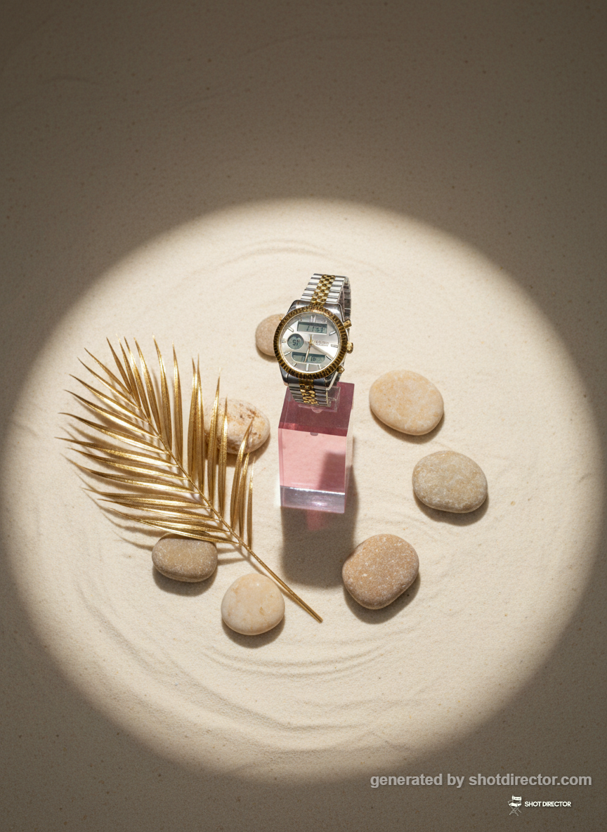 An artistic overhead shot of the watch surrounded