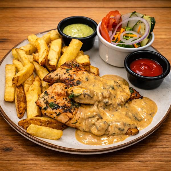 Filete de pollo en salsa de champiñones