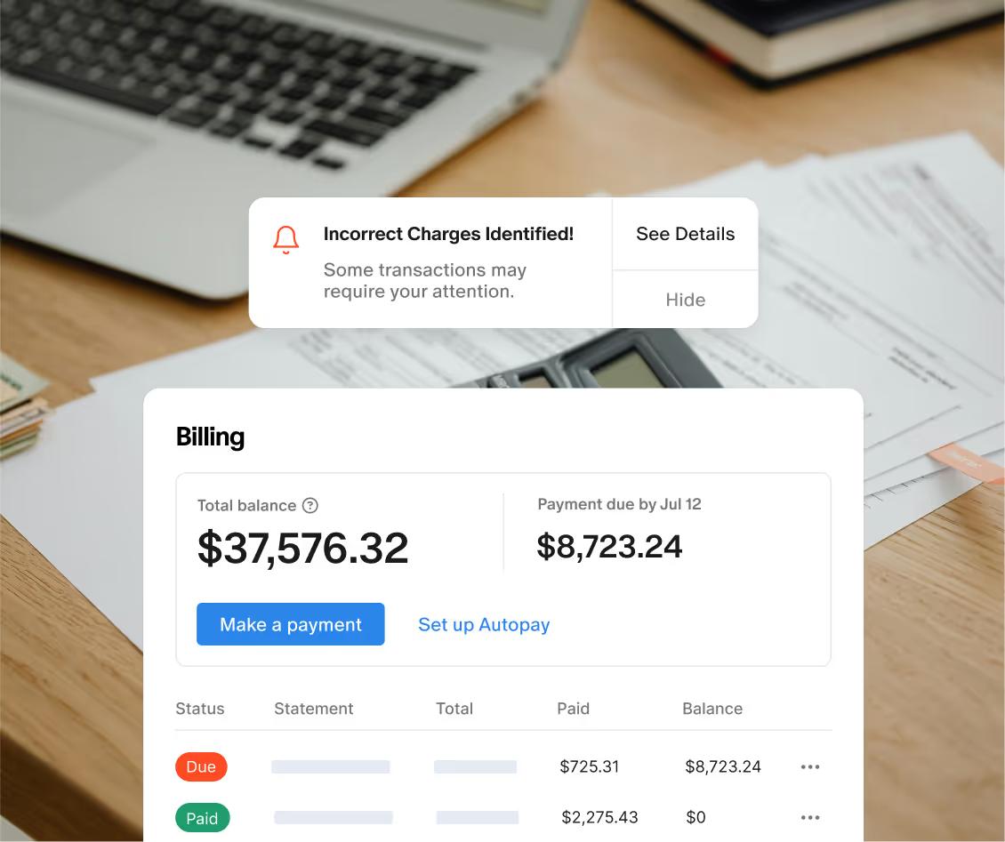 Engine reconciliation and billing report showing consolidated hotel invoices