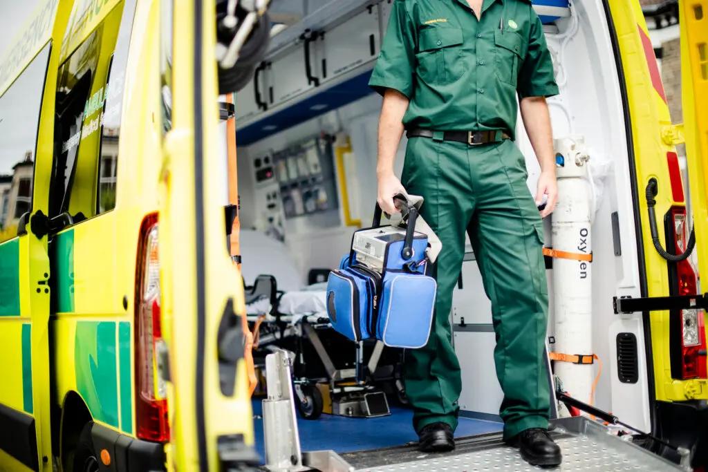 Paramedic at work in an ambulance
