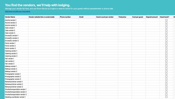 Your All-in-One Wedding Vendor List Template for a Seamless Wedding Day
