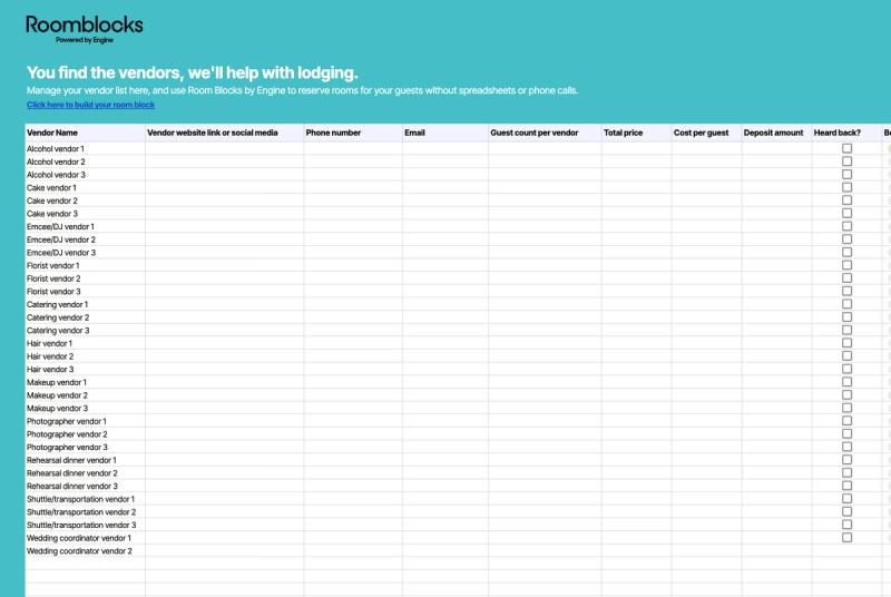 Your All-in-One Wedding Vendor List Template for a Seamless Wedding Day