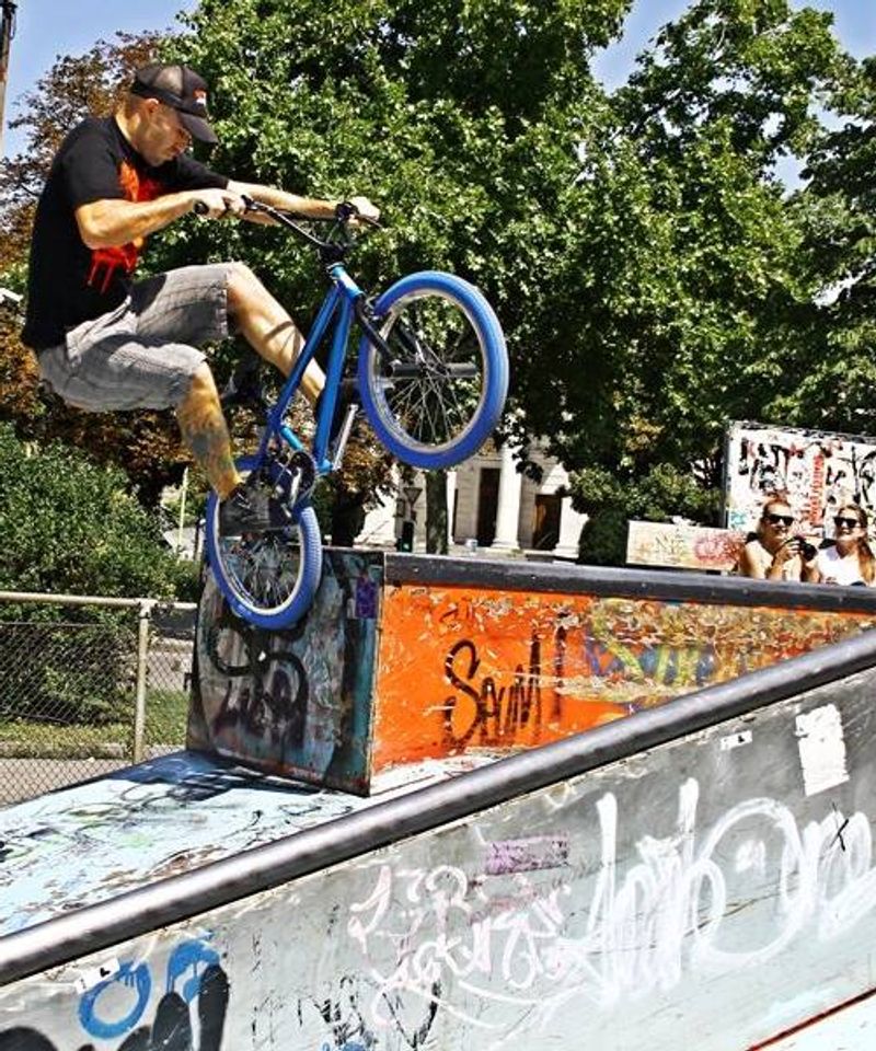 Gordo en BMX au skatepark
