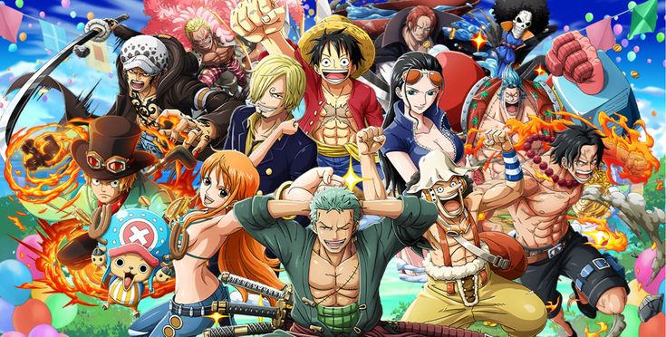 Luffy, Zoro, and Nami standing together, ready for an adventure on the high seas. One Piece anime at its finest!