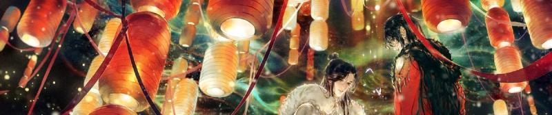 Heaven Official's Blessing manhua artwork with red lanterns and two main characters