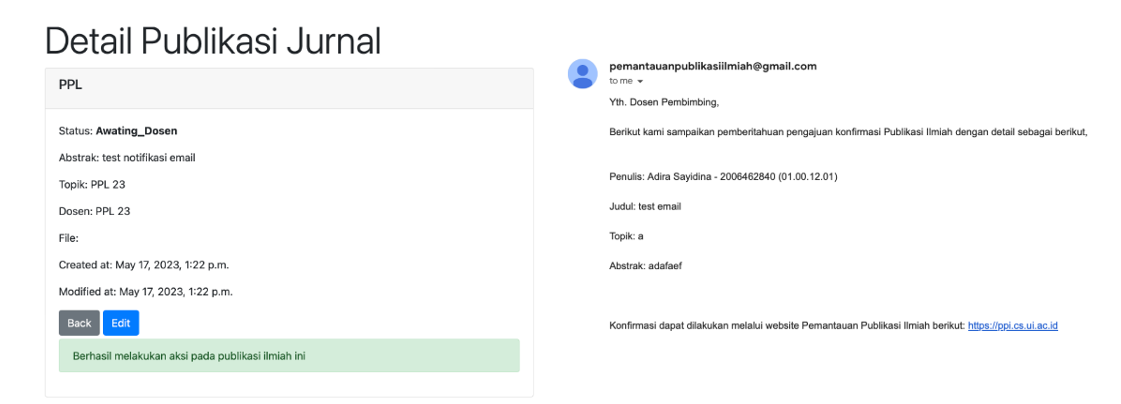 Email Notification for Pemantauan Publikasi Ilmiah