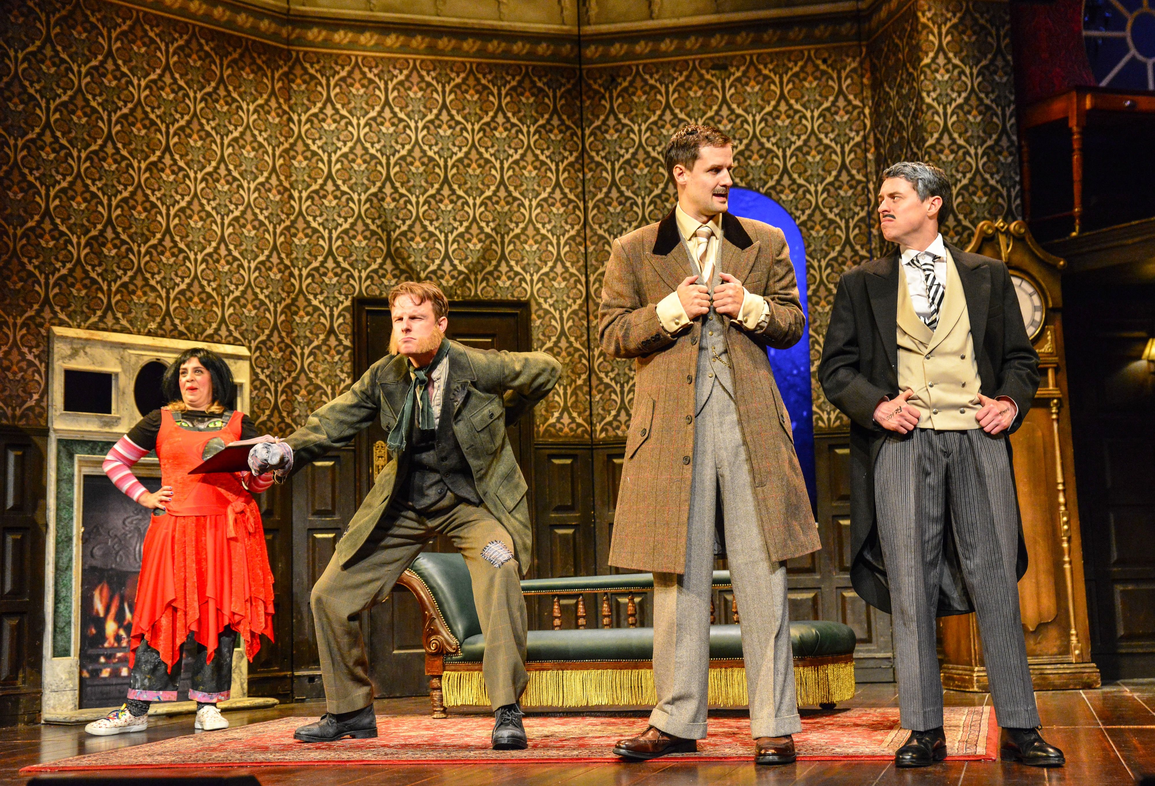 Nancy Zamit, Dave Hearn, Henry Shields and Jonathan Sayer in The Play That Goes Wrong
