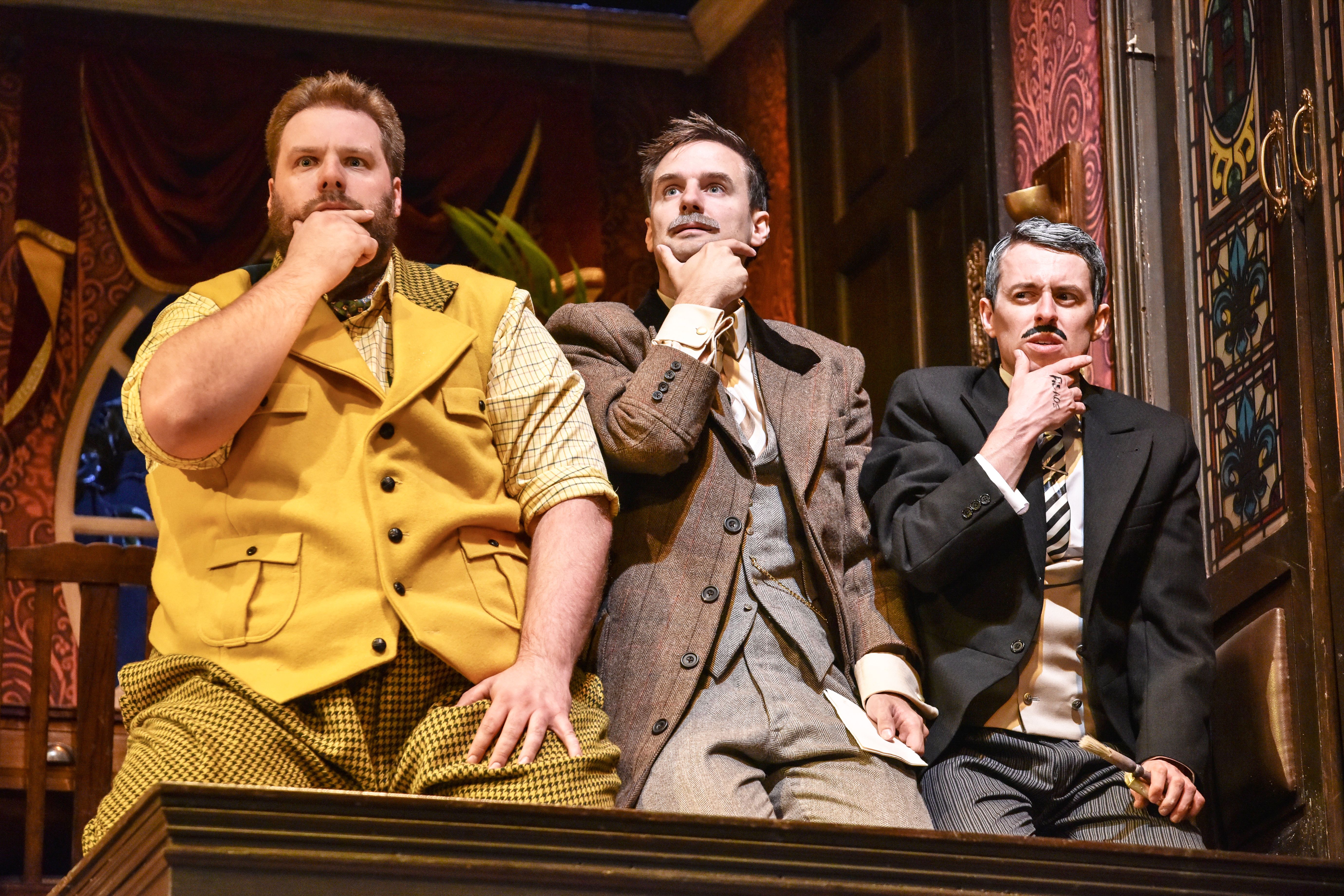 Henry Lewis, Henry Shields and Jonathan Sayer in The Play That Goes Wrong
