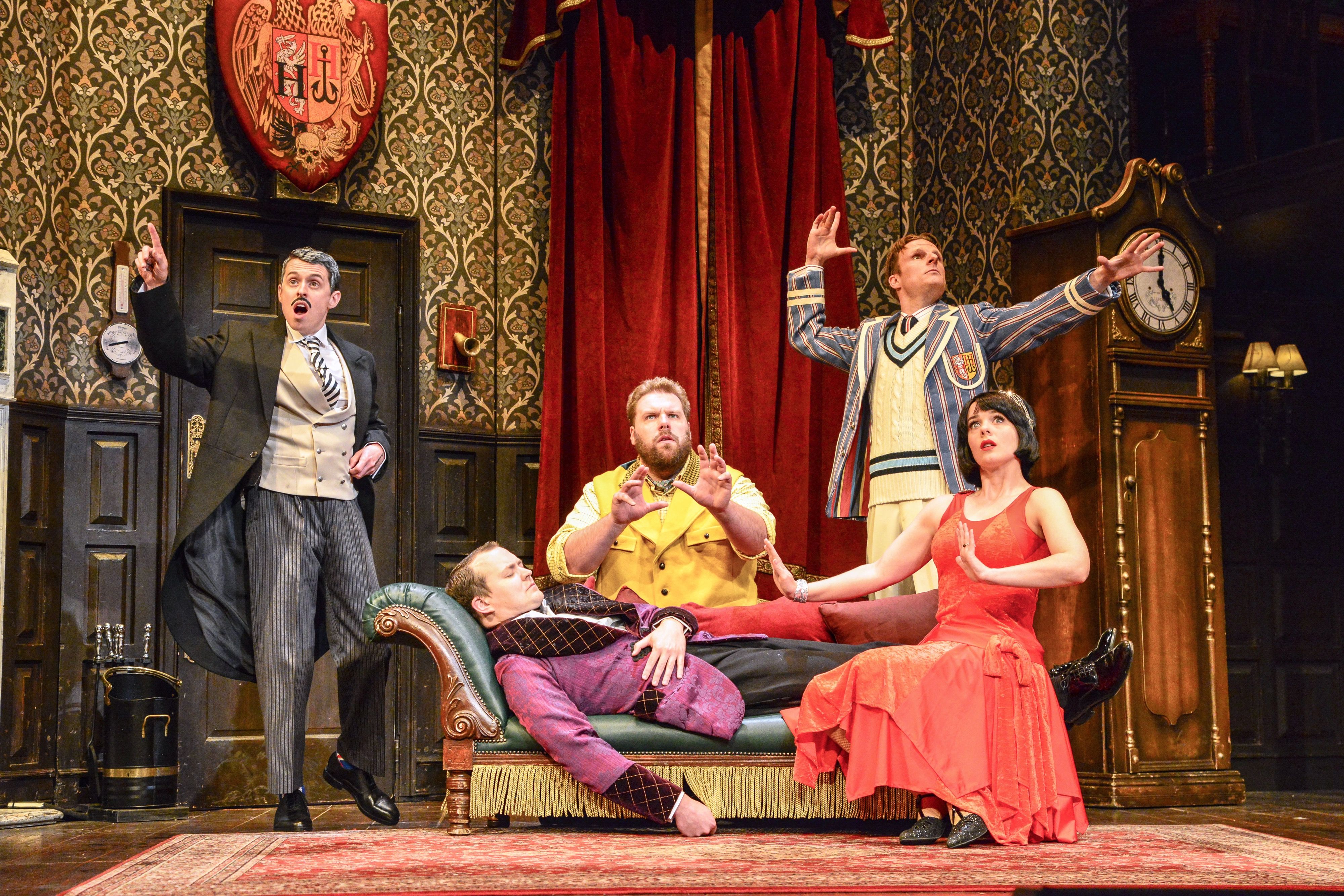 Jonathan Sayer, Greg Tannahill, Henry Lewis, Dave Hearn and Charlie Russell in The Play That Goes Wrong