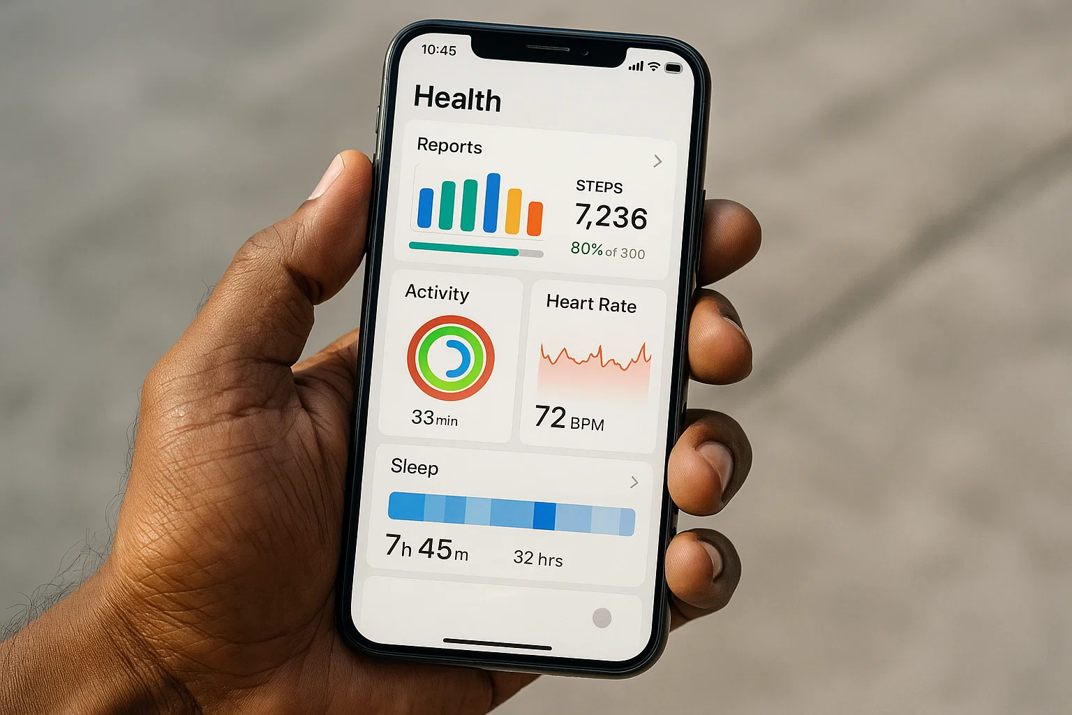 Image showing steps to use the Health app on an iPhone, featuring the app interface and health tracking options.