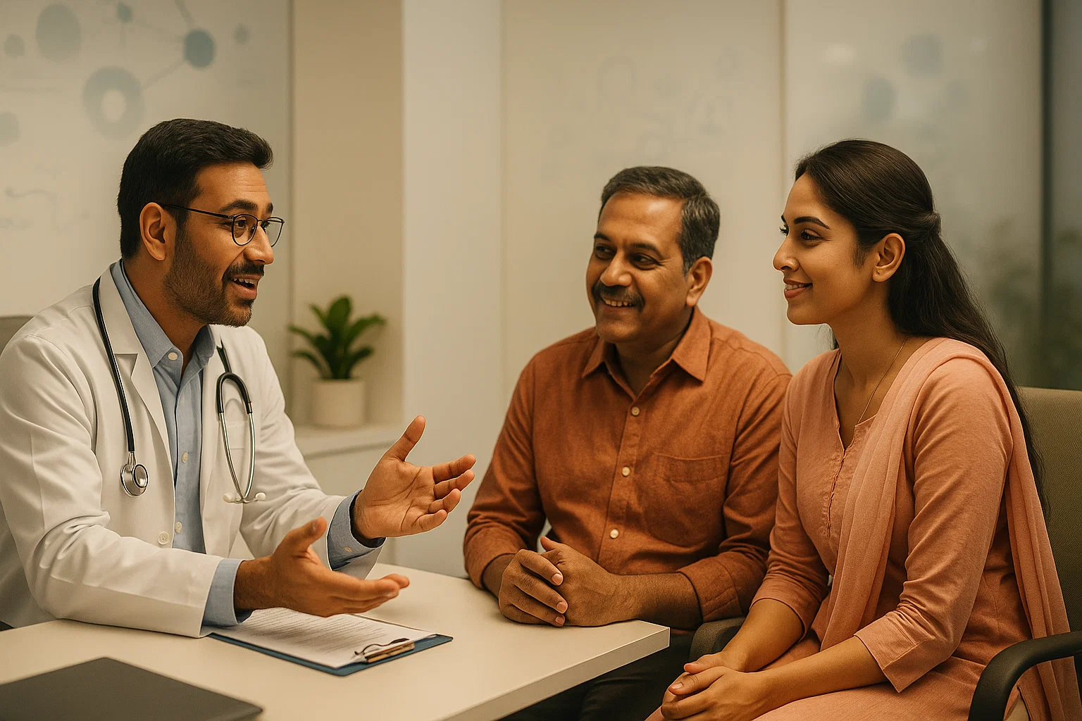 A doctor discussing health concerns with a patient in a well-lit office setting.