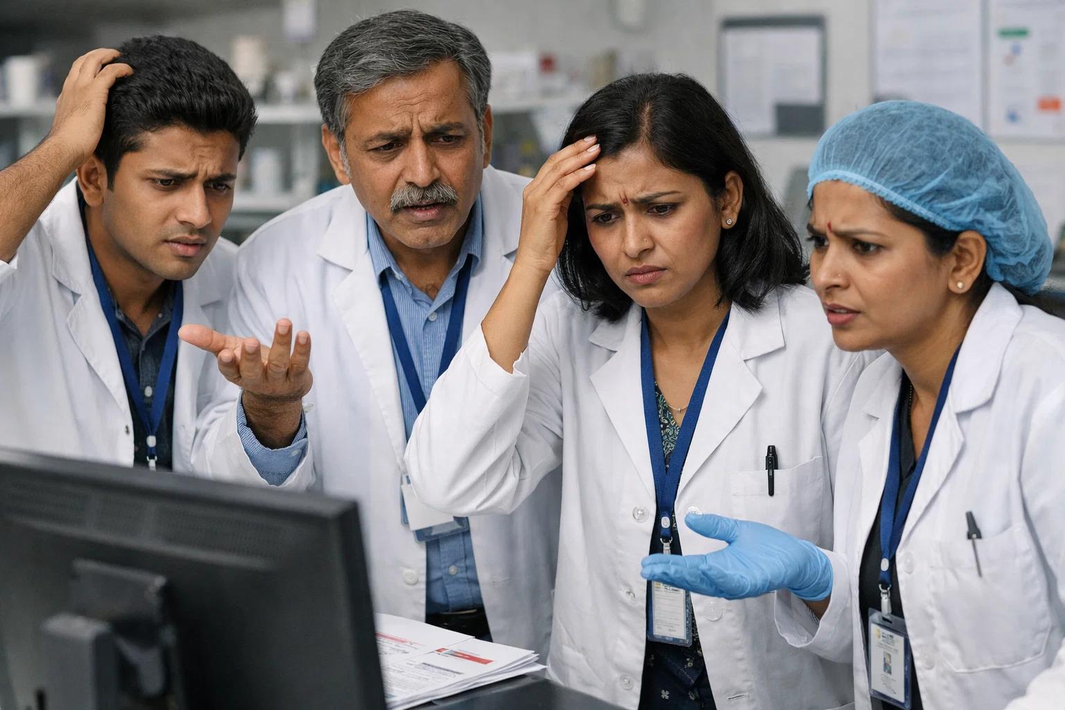a group of technicians standing in front of a computer