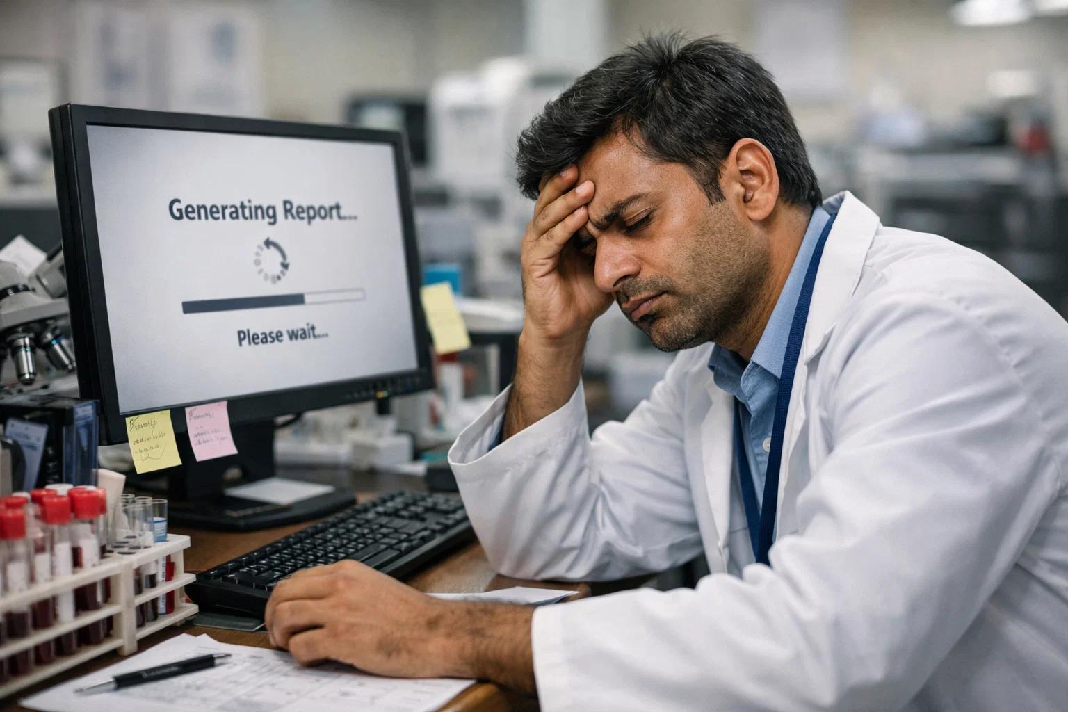 technician getting frustration due to slow report generation