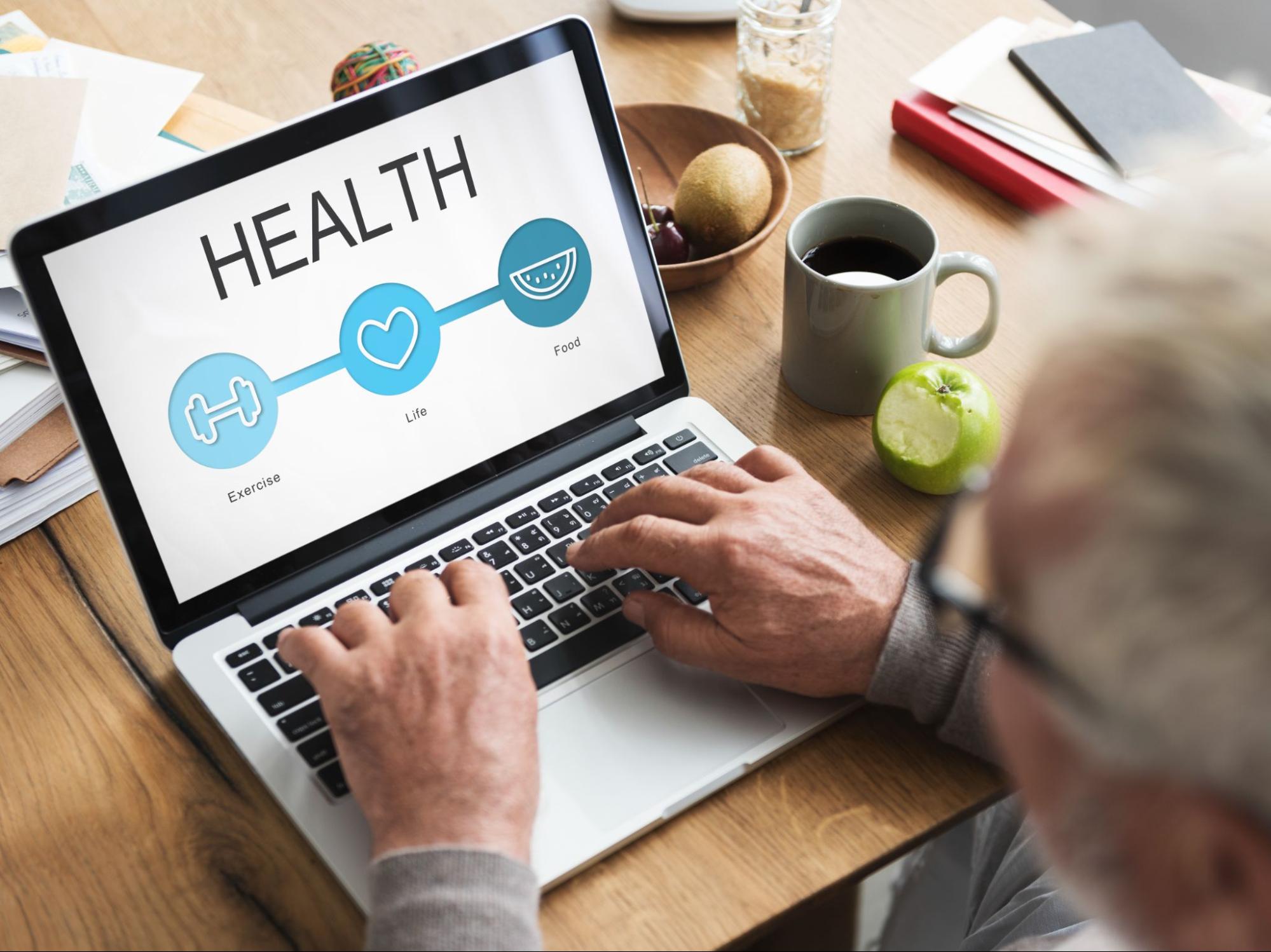 A digital interface displaying health care services, symbolizing modern medical technology and telehealth solutions.