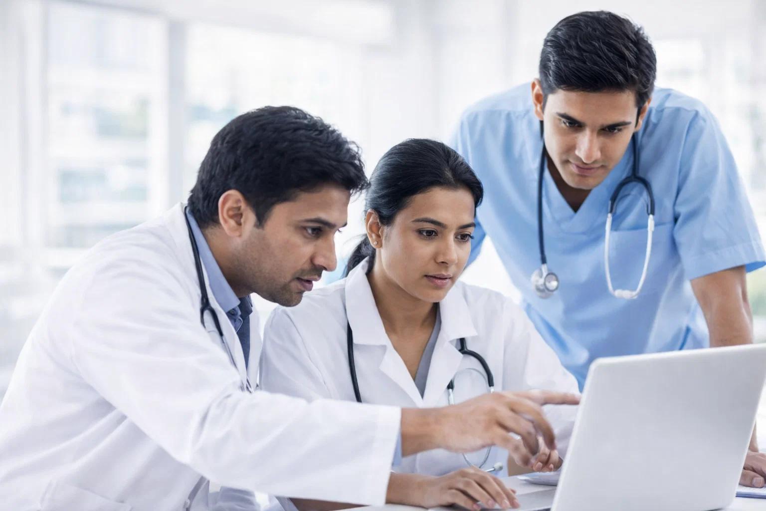 A group of Doctors Discussing about client health  AI reports