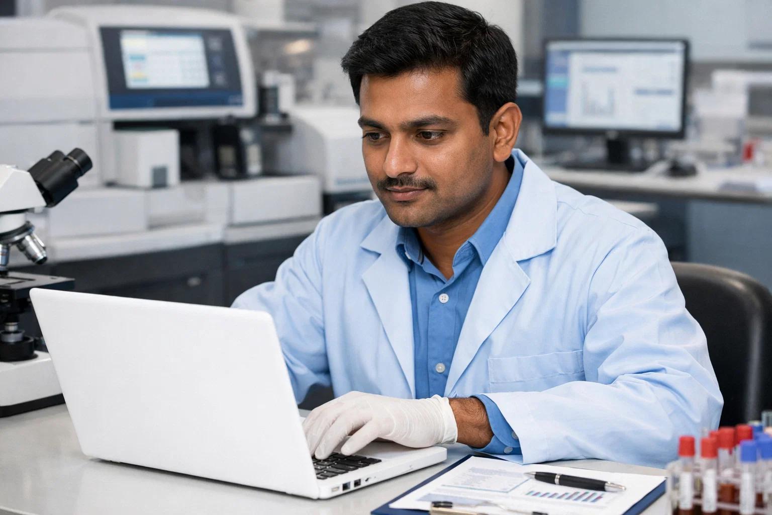 A lab technician generating medical reports
