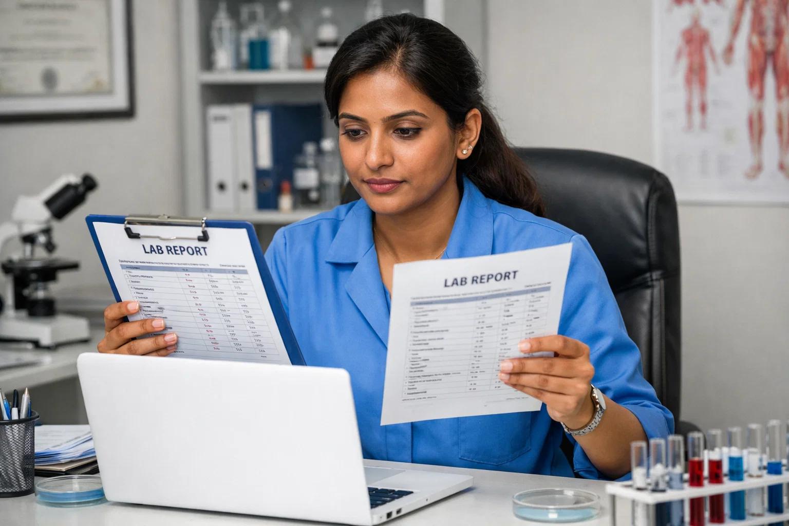 a doctor checking health reports