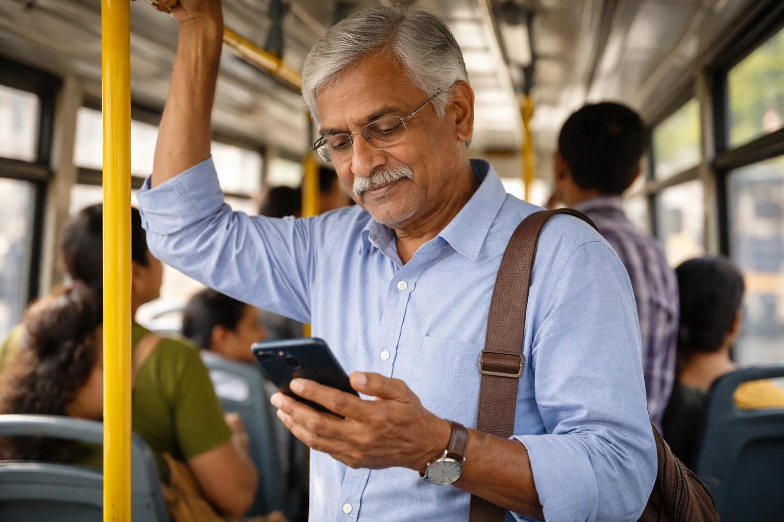 an elderly man checking health apps on his smart phone