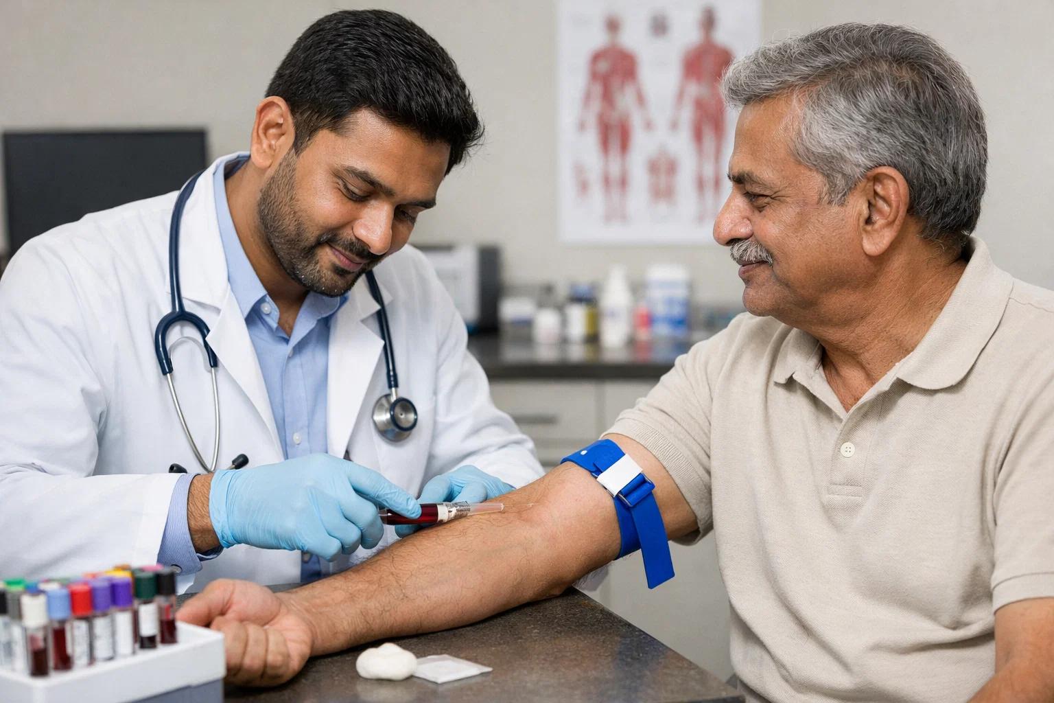 a doctor taking a blood sample from a patient