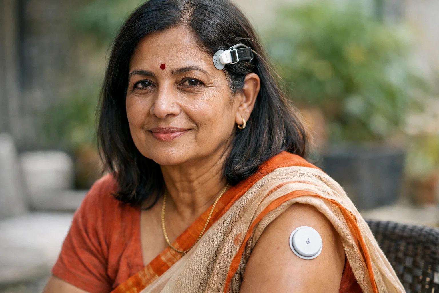an indian women with health device