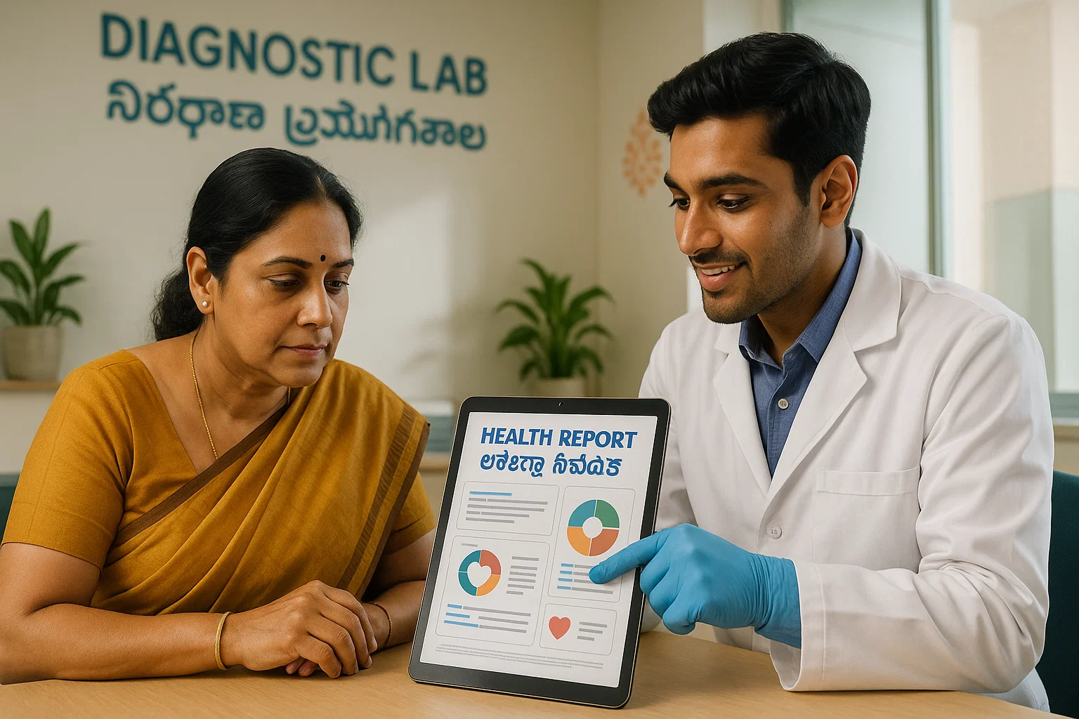 Diagnostic lab in Hyderabad featuring modern equipment and staff conducting tests in a clean, organized environment.