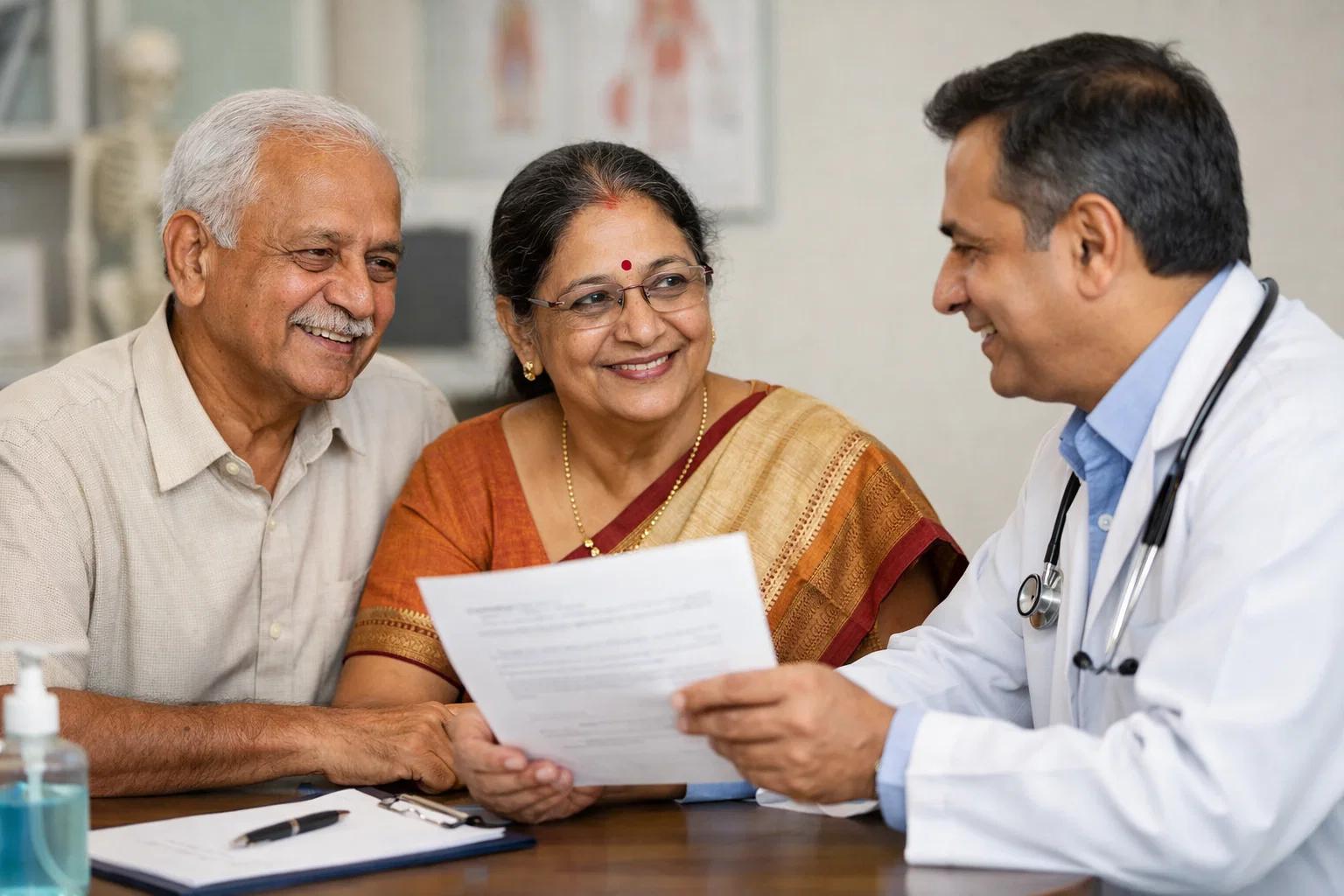 old indian couple consulting a doctor