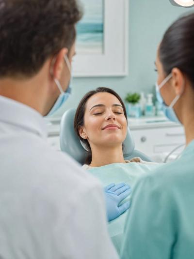 A calm operatory ready under soft aqua light