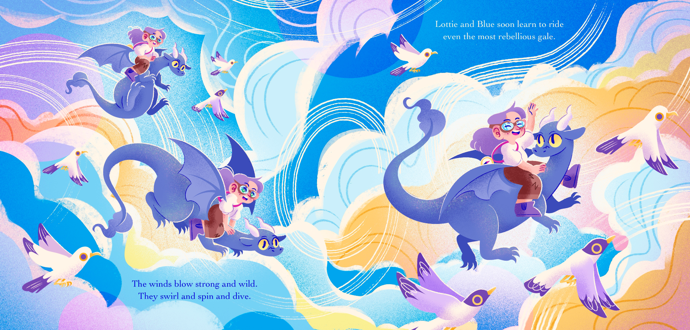 lottie and blue children picture book little girl and dragon fly clouds