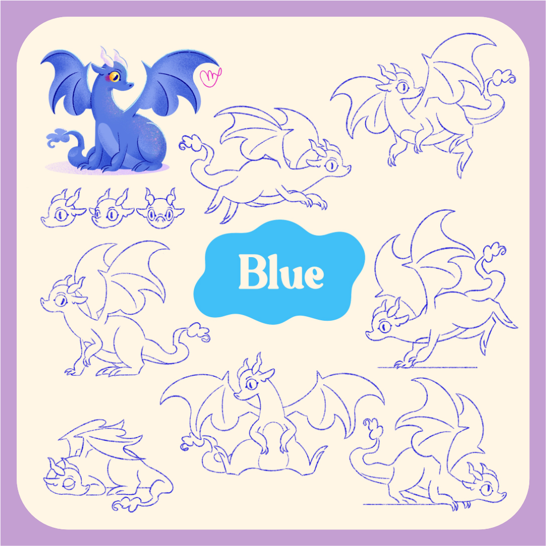 Blue the dragon character design