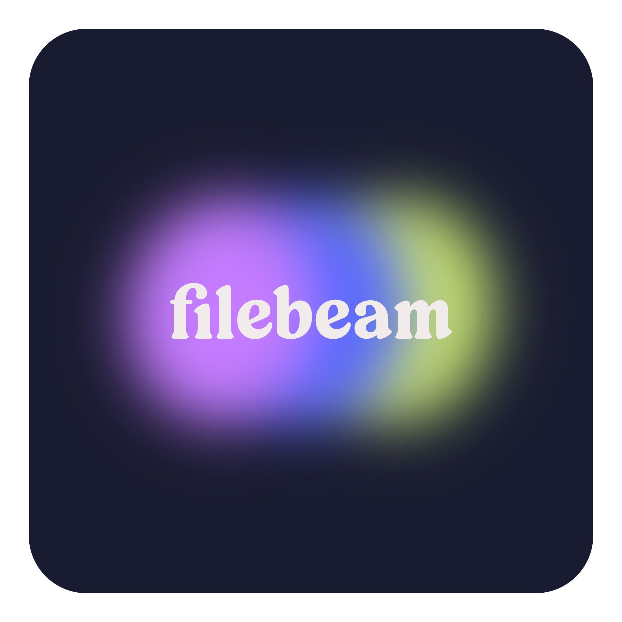 Filebeam logo on coloured background with blurred shapes.