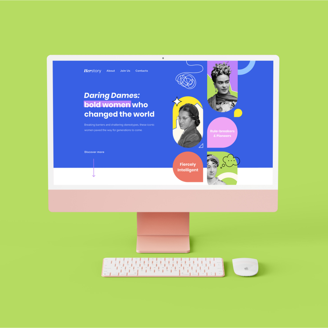 herstory home page imac mockup