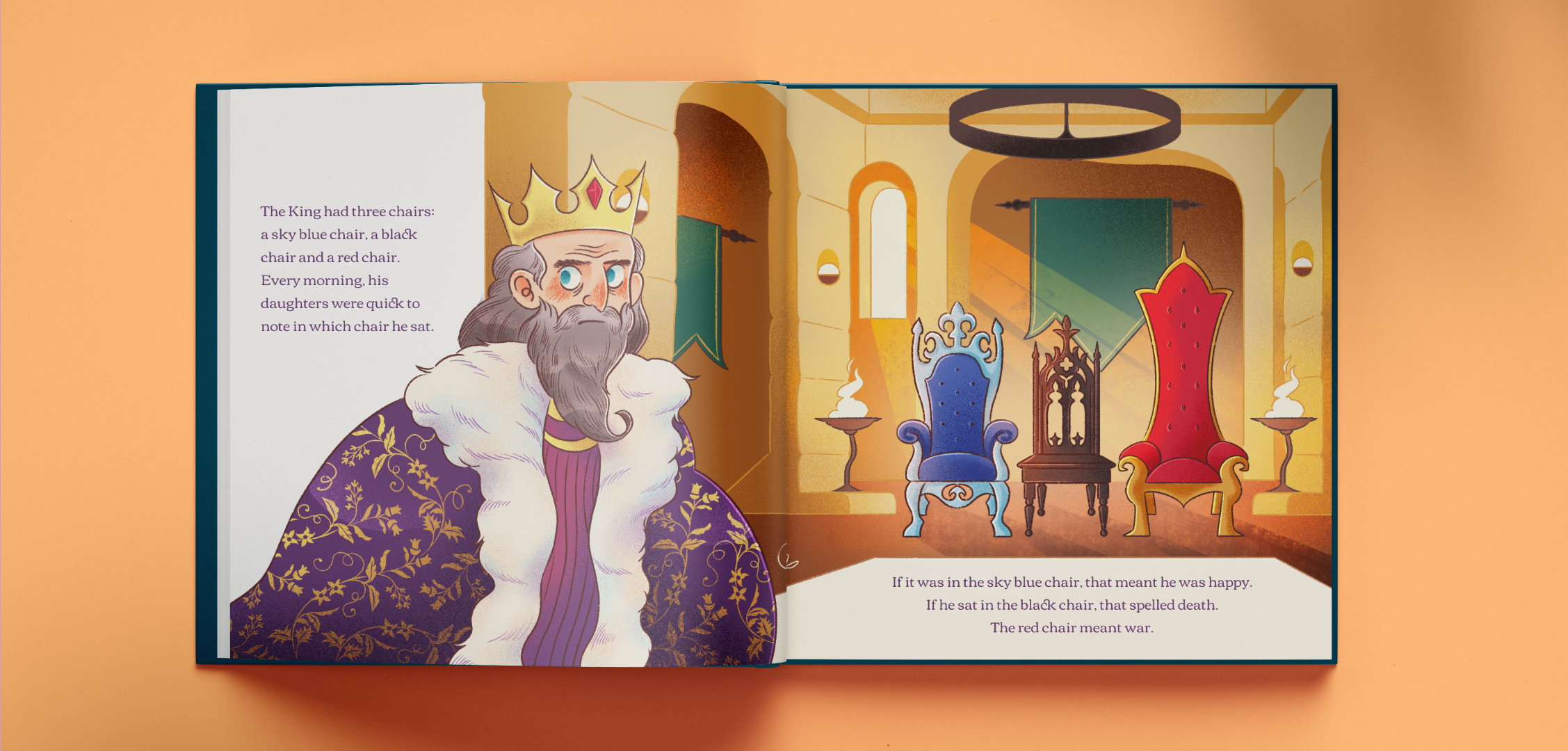 Fantaghirò children picture book king three chairs book mockup