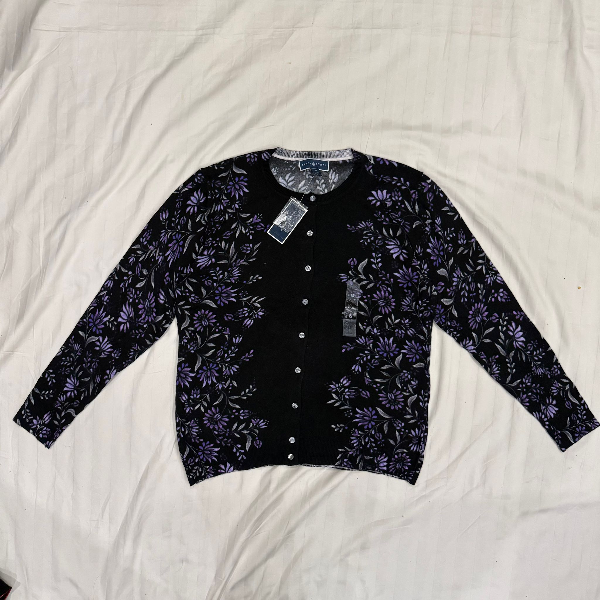 Karen Scott Floral Button-Front Cardigan Size (M)