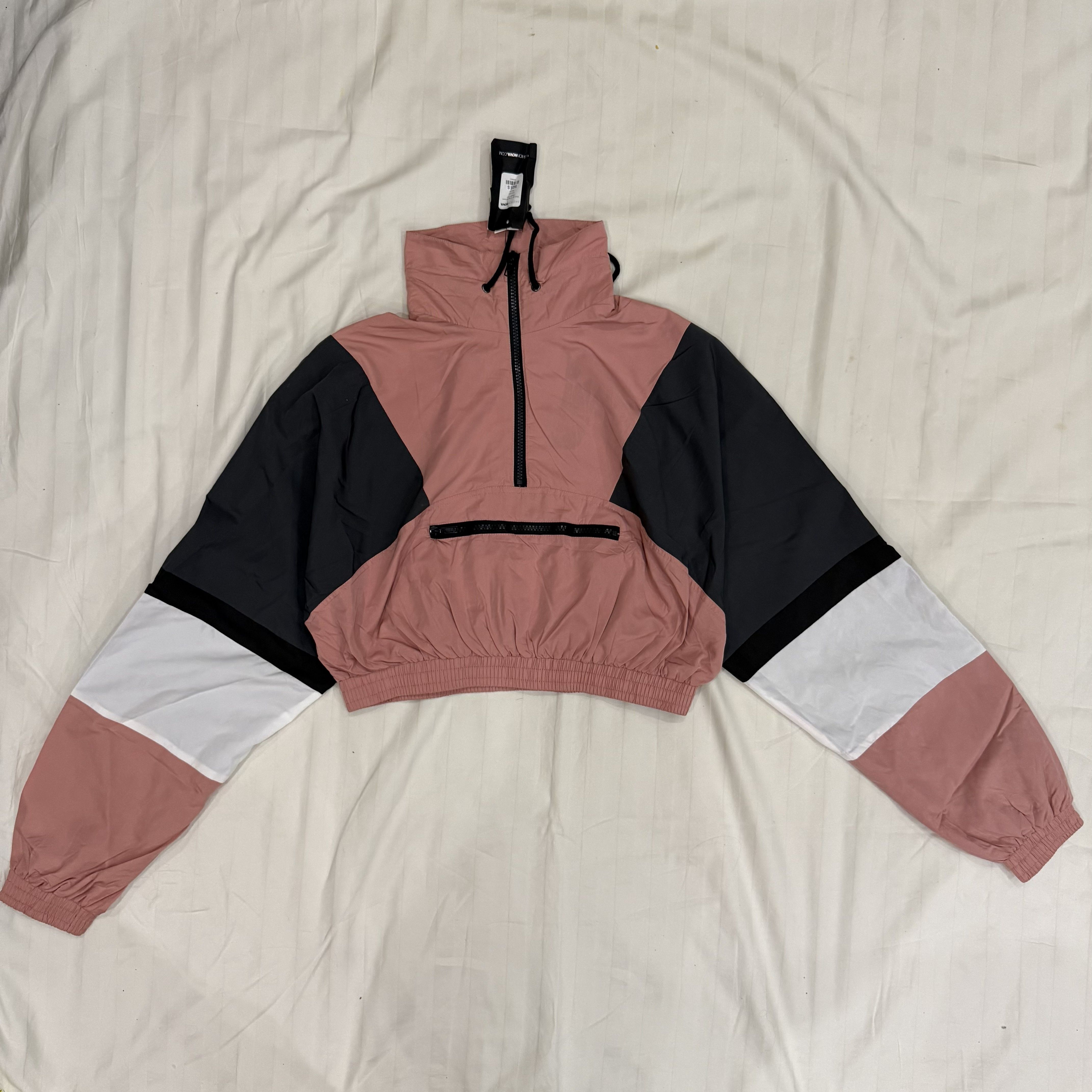 Fashion Nova Pink & Gray Lightweight Cropped Windbreaker size (S)