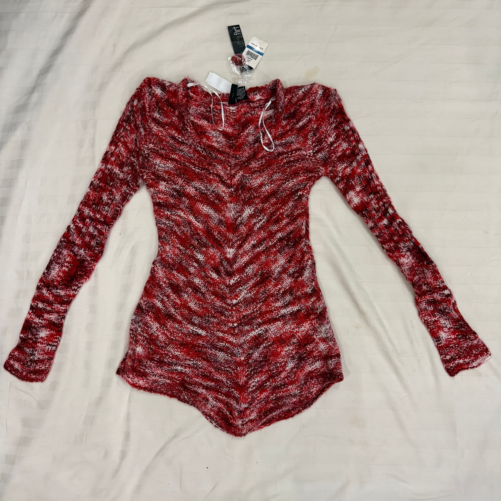 Ultra Flirt Fuzzy Red Marled Tunic Sweater - Size XS