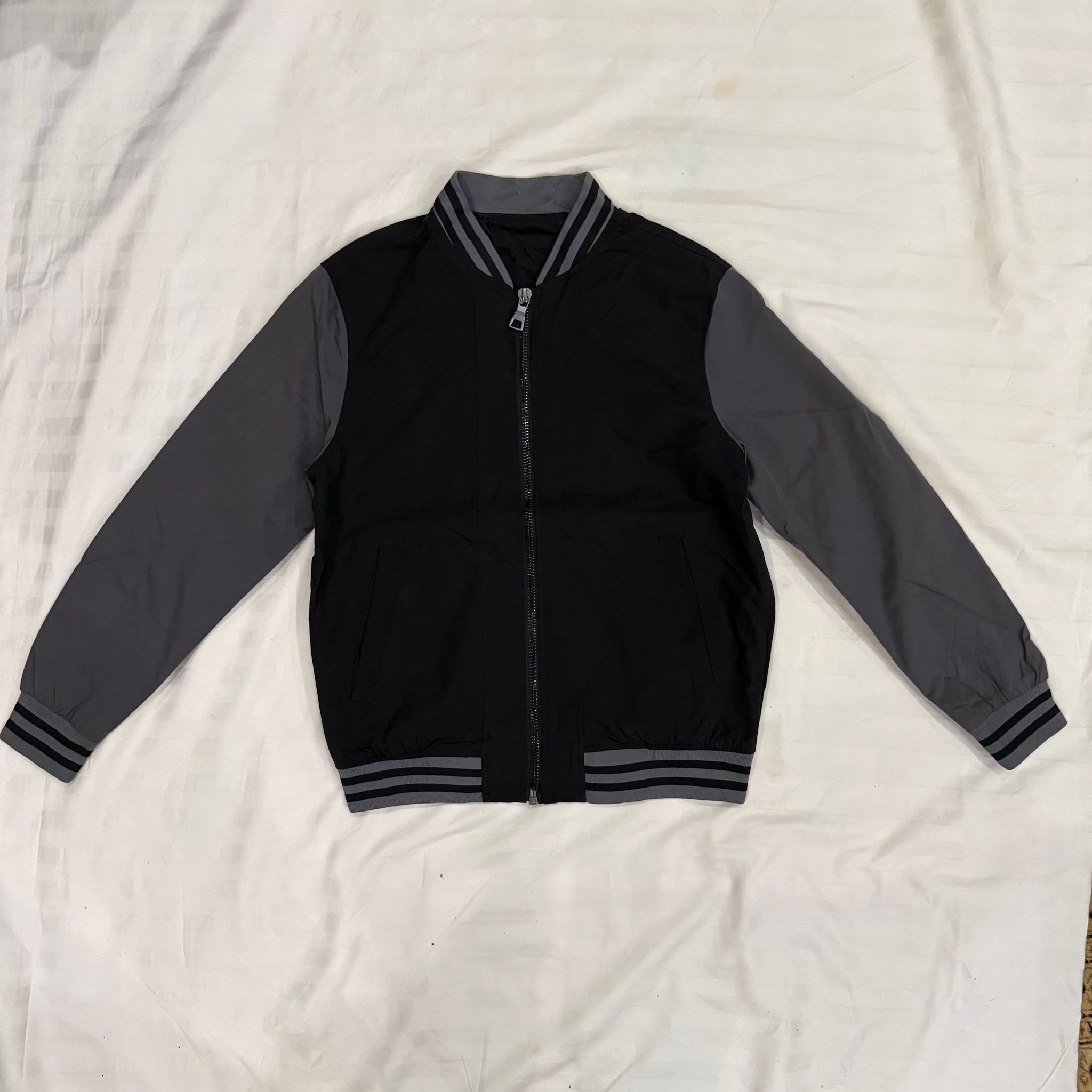 Retro Black & Gray Varsity Bomber Jacket - Size XS