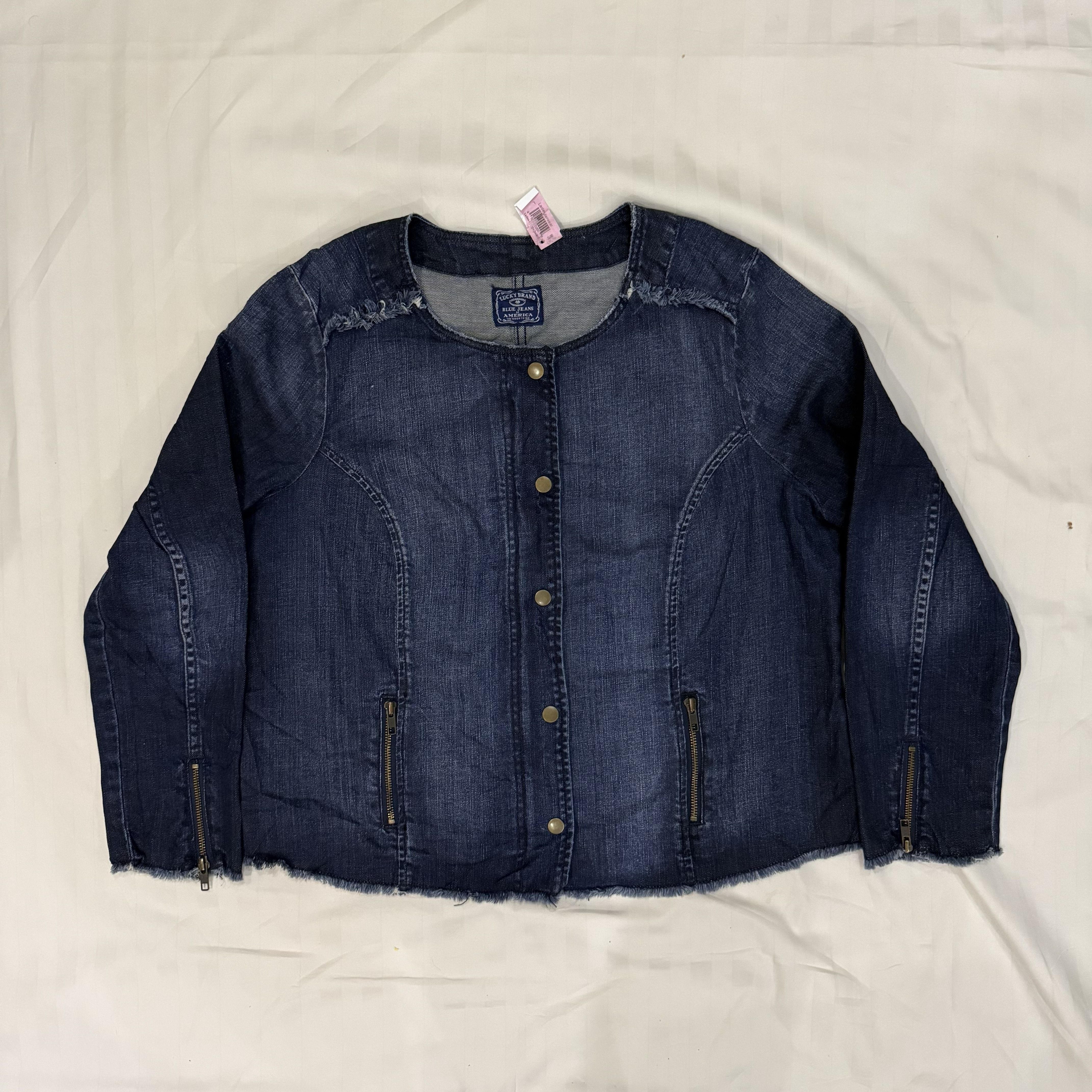 Lucky Brand Casual Raw Edges Long-Sleeve Blue Denim Jacket Women's size (M)