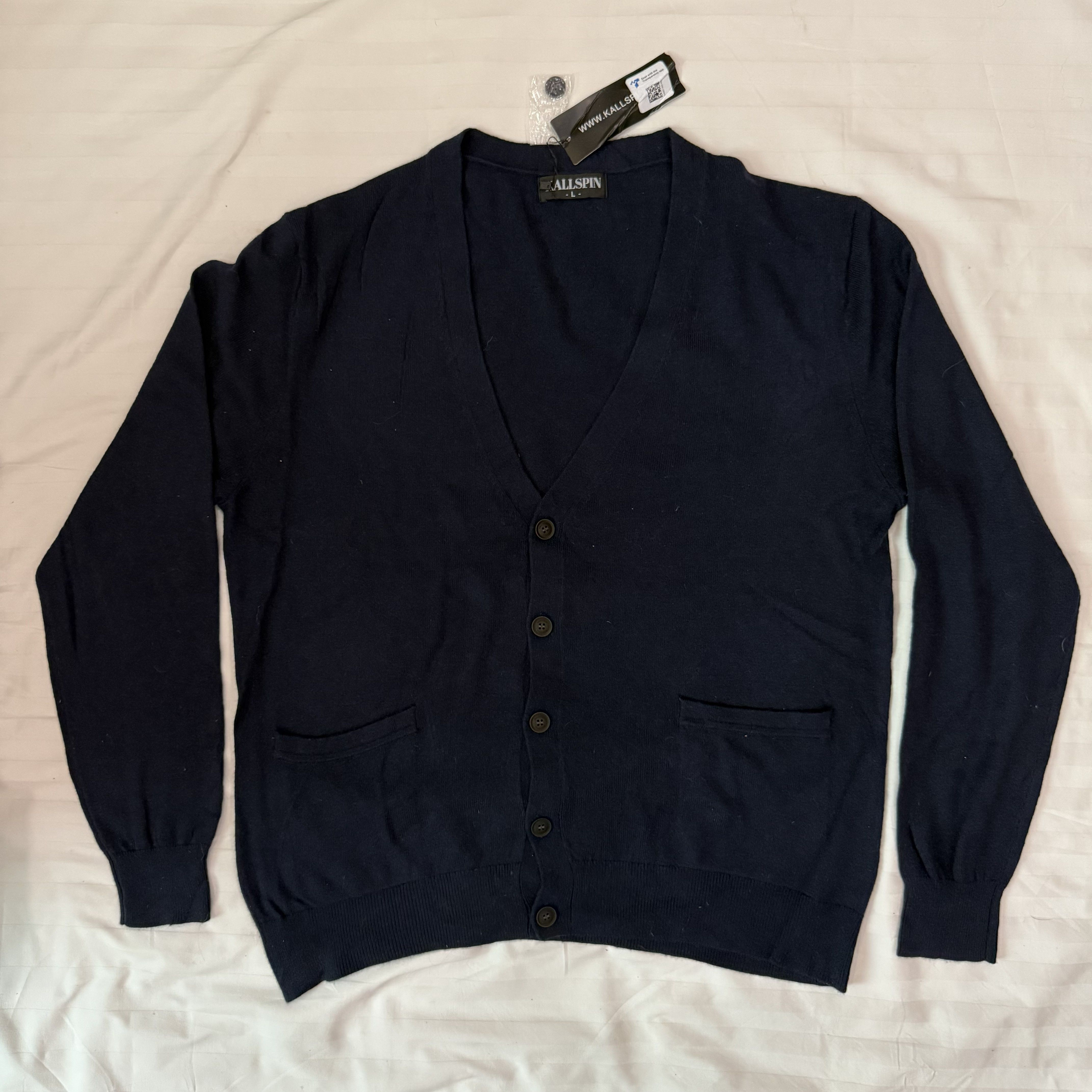 KALLSPIN Navy Blue Button Cardigan Sweater - NWT - Size Large (L)