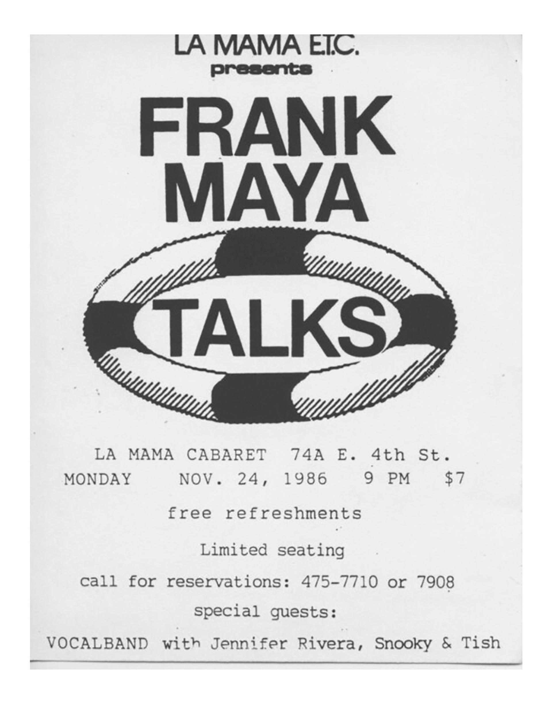A poster for a Frank Maya show.