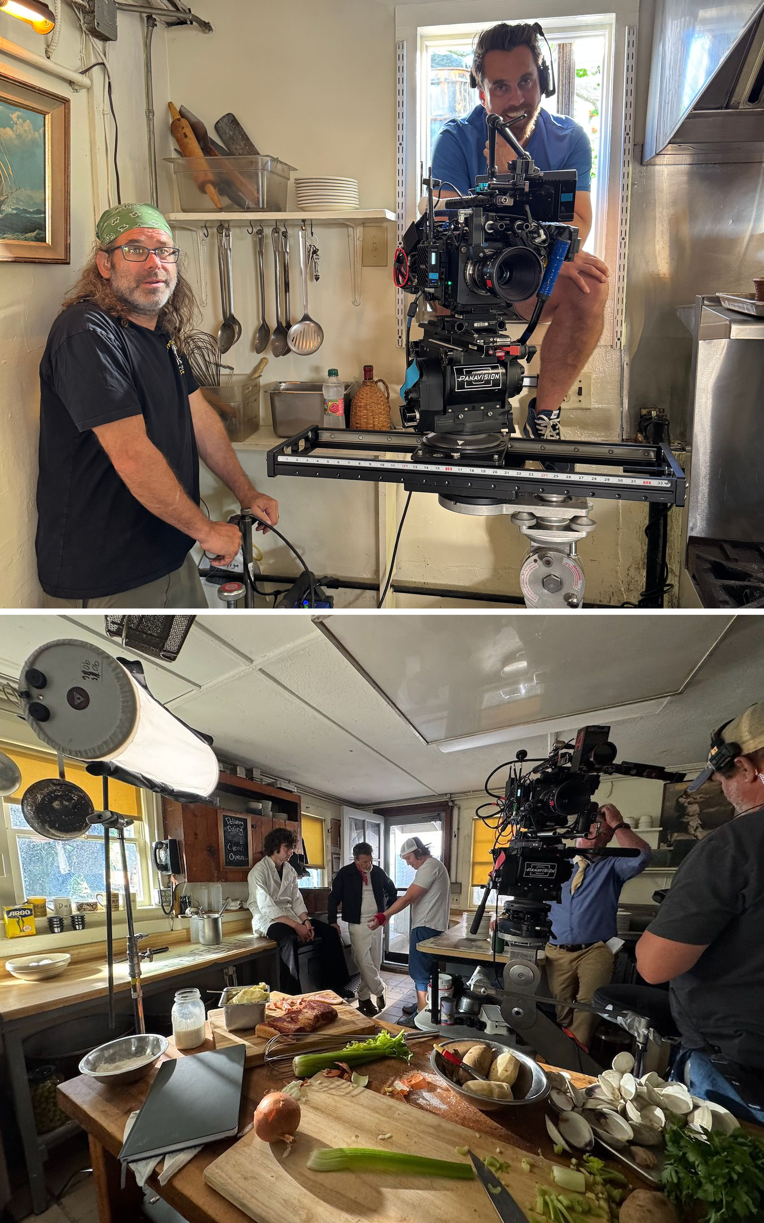 The crew of "Tony" in the kitchen set.