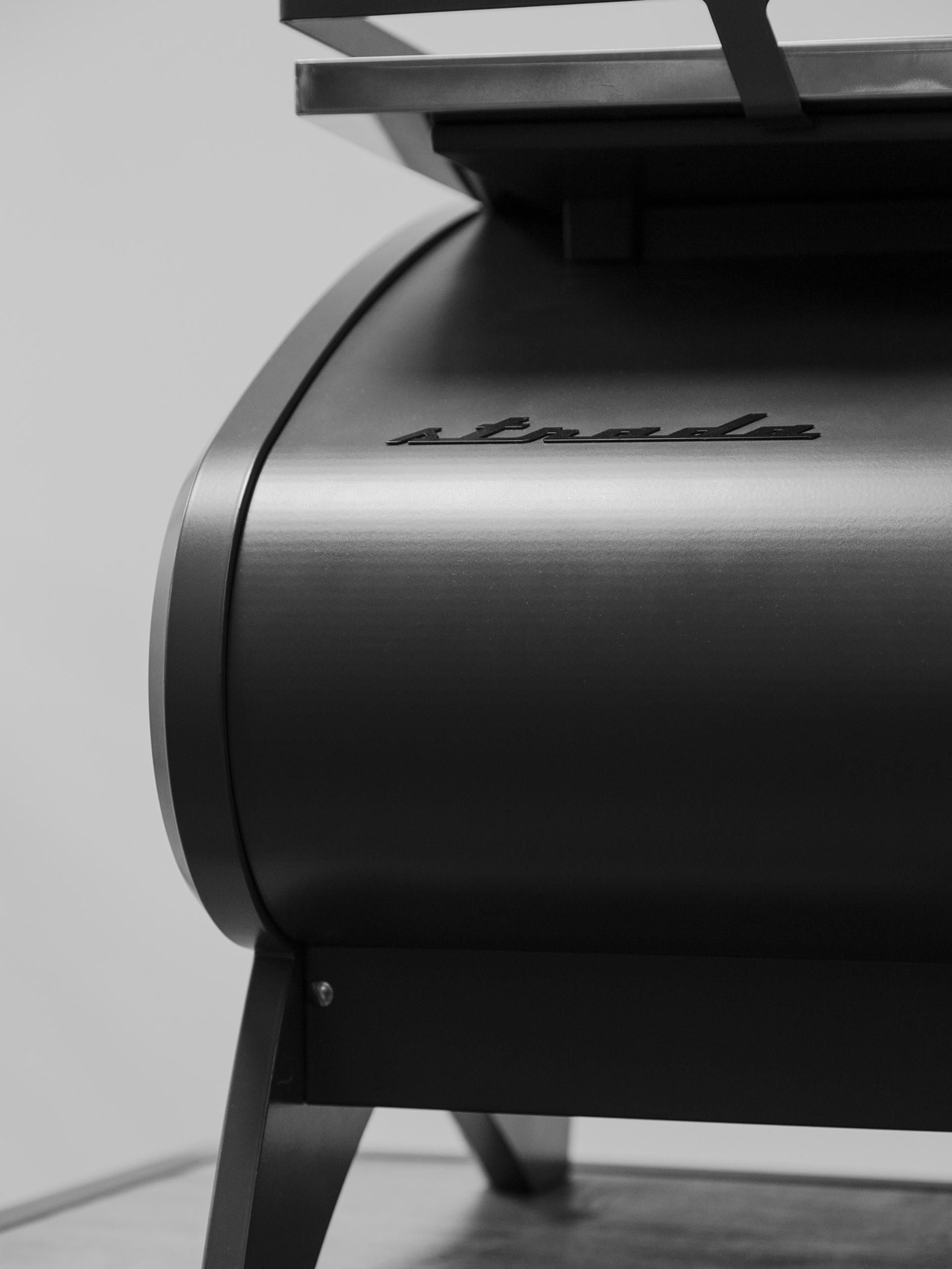 Close-up photo of strada logo on a Strada X coffee machine.