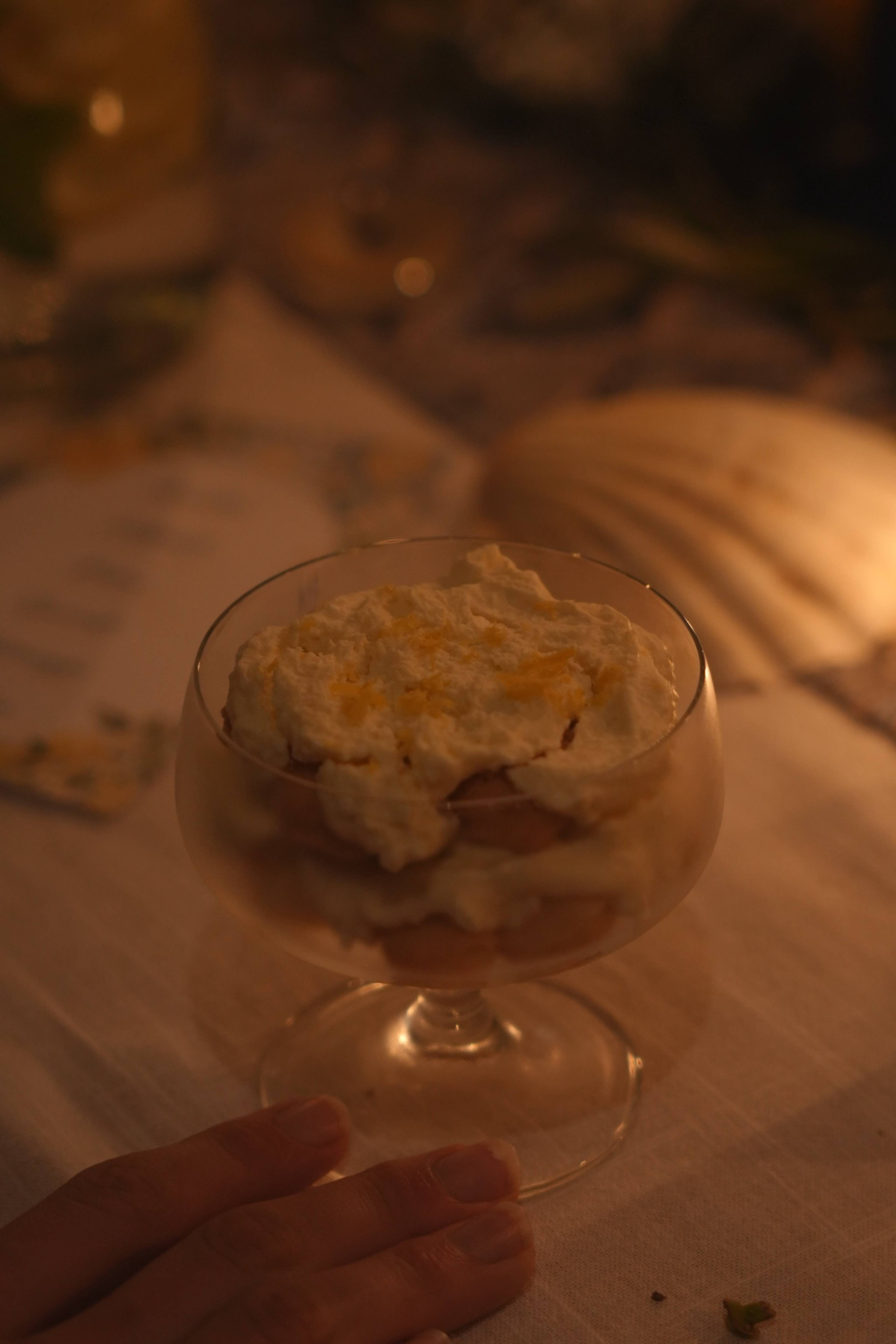 Dessert in a coupe glass, late evening