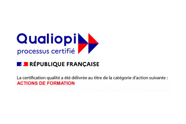 Image du logo officiel Qualiopi précisant la certification délivrée : Actions de formation