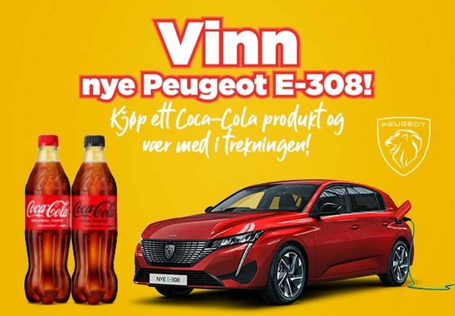 Vinn Peugeot E-308 når du kjøper minst ett Coca Cola-produkt hos Circle K
