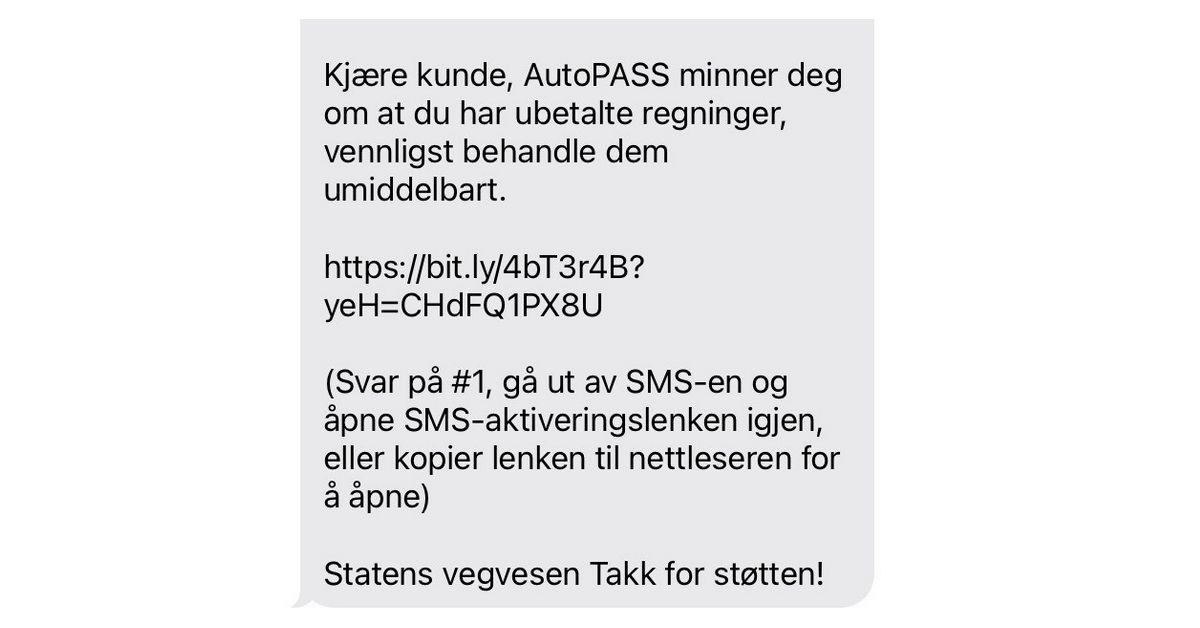 Pågående svindel: Ikke åpne falsk SMS fra Vegvesenet