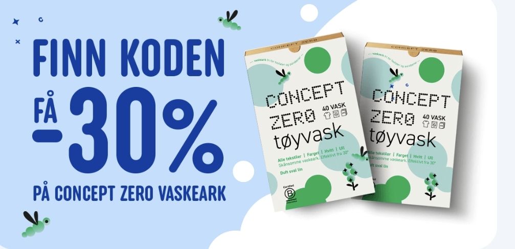 Bruk Rema-kode og få 30% rabatt på Concept Zero vaskeark